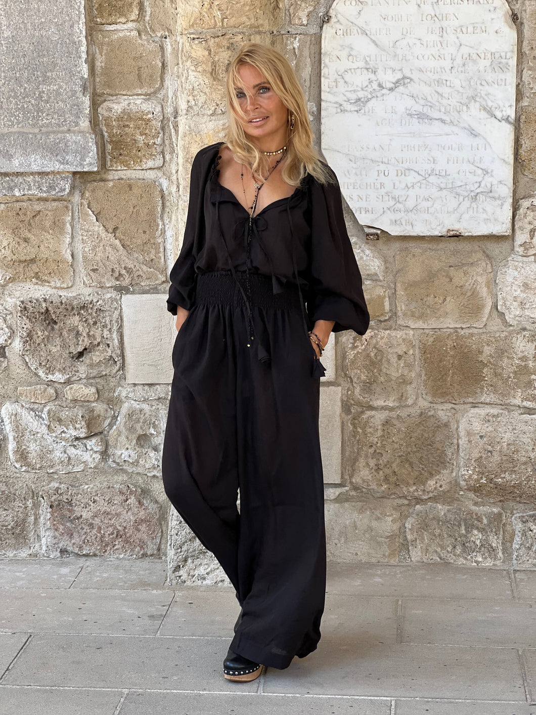 SAILOR TROUSERS / black cotton voile