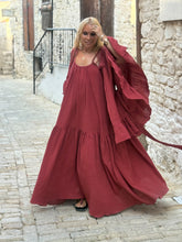 Load image into Gallery viewer, MUSE KIMONO WITH RUFFLES/ wine red cotton