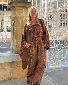 LUNA JUMPSUIT / tourmaline print with golden thread