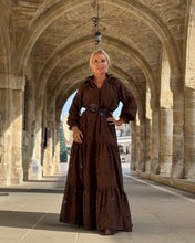 Load image into Gallery viewer, YASMINE MAXI DRESS/ chocolate brown bold lace