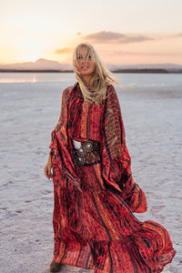 MUSE SHORT KIMONO /PONCHO / brick red oriental print