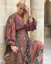 Load image into Gallery viewer, HIPPIE MAXI DRESS/ tourmaline print with golden thread