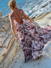 Load image into Gallery viewer, BAGGY MAXI DRESS/ silk with beige, chocolate, powder pink floral print