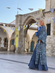 TWEED COAT / denim blue melange silk