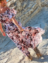 Load image into Gallery viewer, GYPSETTE MAXI SKIRT WITH 6 mtr volant/ silk with beige floral print