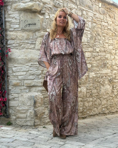 LUNA JUMPSUIT/ cafe latte beige print