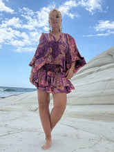 Load image into Gallery viewer, RUFFLE MINI SKIRT/ amethyst purple oriental print