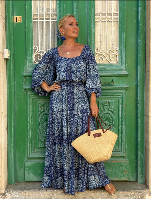 CARO MAXI DRESS/ navy blue floral print