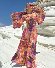 Load image into Gallery viewer, LA ISLA MAXI DRESS/ spicy orange, fuchsia , purple oriental print