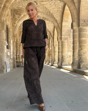 Load image into Gallery viewer, SAILOR TROUSERS/ chocolate brown embroidered cotton