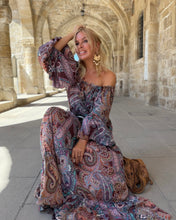 Load image into Gallery viewer, YASMINE MAXI DRESS/ burgundy, pink, turquoise paisley