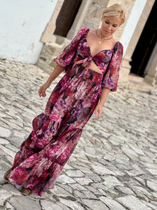 BONITA MAXI DRESS/ red and pink floral print