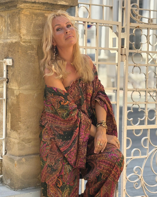 KIMONO BLOUSE / tourmaline print with golden thread