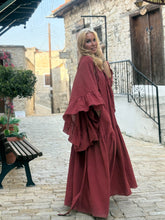 Load image into Gallery viewer, MUSE KIMONO WITH RUFFLES/ wine red cotton