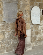 Load image into Gallery viewer, WAVE SLIP DRESS/ Milk chocolate brown satin