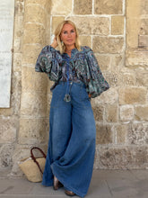 Load image into Gallery viewer, THALASSA BLOUSE/ blue and chocolate brown paisley