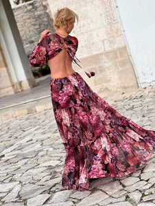 NUSA MAXI DRESS/ red and pink floral chiffon