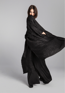 TWEED KIMONO COAT/ sparkling black