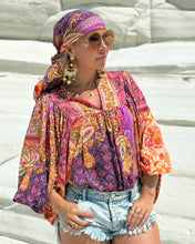 Load image into Gallery viewer, THALASSA BLOUSE WITH XL SLEEVES/ spicy orange and fuchsia oriental print