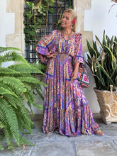 Load image into Gallery viewer, GYPSETTE MAXI SKIRT with 6 mtrs volant/ blue orchid oriental print