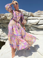 Load image into Gallery viewer, YASMINE MAXI DRESSwith 6 mtrs skirt / pastel oriental print