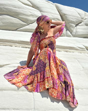 Load image into Gallery viewer, LA ISLA MAXI DRESS/ spicy orange, fuchsia , purple oriental print