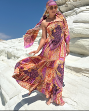 Load image into Gallery viewer, LA ISLA MAXI DRESS/ spicy orange, fuchsia , purple oriental print