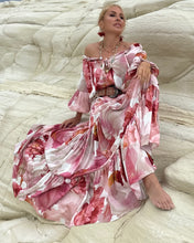 Load image into Gallery viewer, YASMINE MAXI DRESS with 6 mtrs volant/ blush pink xl flowers