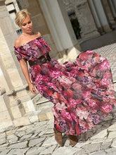 Load image into Gallery viewer, FLAMENCO MAXI DRESS/ red and pink floral chiffon