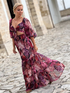 BONITA MAXI DRESS/ red and pink floral print