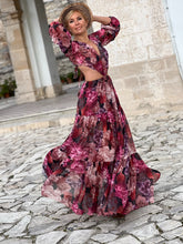 Load image into Gallery viewer, NUSA MAXI DRESS/ red and pink floral chiffon