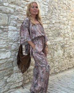 LUNA JUMPSUIT/ cafe latte beige print