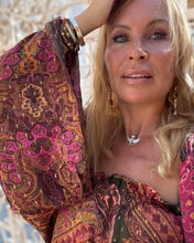 Load image into Gallery viewer, KIMONO BLOUSE / tourmaline print with golden thread