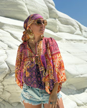 Load image into Gallery viewer, THALASSA BLOUSE WITH XL SLEEVES/ spicy orange and fuchsia oriental print