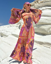 Load image into Gallery viewer, LA ISLA MAXI DRESS/ spicy orange, fuchsia , purple oriental print