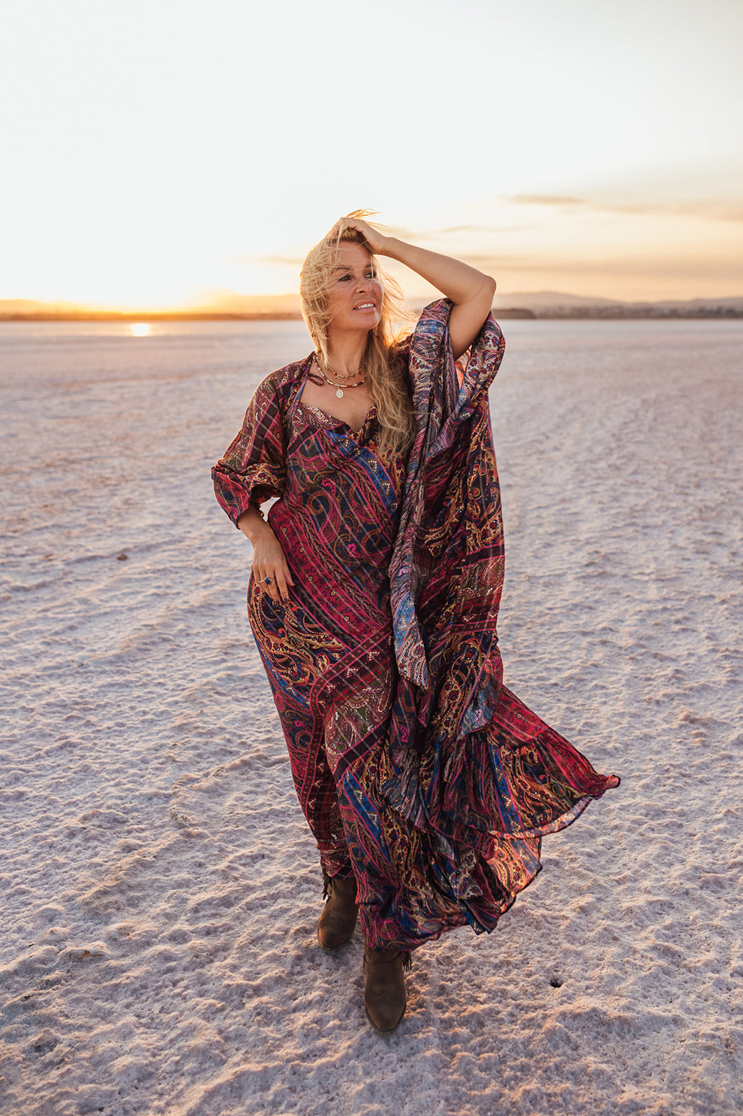 SLIP MAXI DRESS/ burgundy and navy blue oriental print