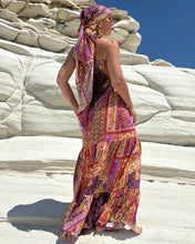 Load image into Gallery viewer, LA ISLA MAXI DRESS/ spicy orange, fuchsia , purple oriental print