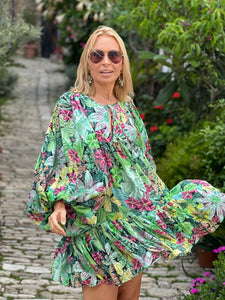 THALASSA SHORT DRESS/ green+lime floral print