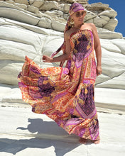 Load image into Gallery viewer, LA ISLA MAXI DRESS/ spicy orange, fuchsia , purple oriental print