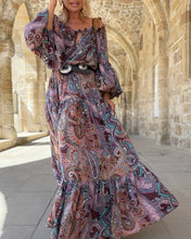 Load image into Gallery viewer, YASMINE MAXI DRESS/ burgundy, pink, turquoise paisley