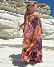 Load image into Gallery viewer, LA ISLA MAXI DRESS/ spicy orange, fuchsia , purple oriental print