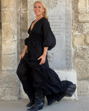 Load image into Gallery viewer, HIPPIE MAXI DRESS/ black cotton voile