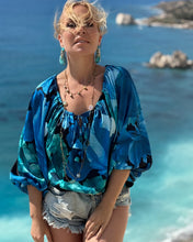 Load image into Gallery viewer, DREAM BLOUSE/ dark turquoise xl flowers