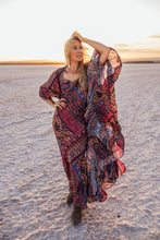 Load image into Gallery viewer, SLIP MAXI DRESS/ burgundy and navy blue oriental print