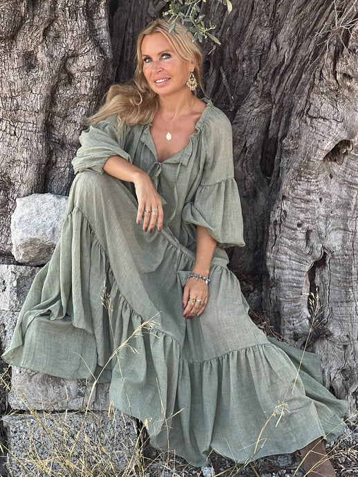 GYPSETTE MAXI SKIRT / olive cotton voile