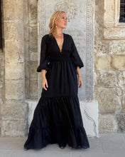 Load image into Gallery viewer, HIPPIE MAXI DRESS/ black cotton voile