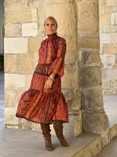 Load image into Gallery viewer, ISABELLE MIDI DRESS/ brick red oriental  print