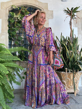 Load image into Gallery viewer, GYPSETTE MAXI SKIRT with 6 mtrs volant/ blue orchid oriental print