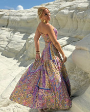 Load image into Gallery viewer, LA ISLA STRAPLESS DRESS/ oriental pastel print violet +butter yellow
