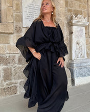 Load image into Gallery viewer, MUSE LONG KIMONO/ PONCHO WITH RUFFLES / black cotton voile